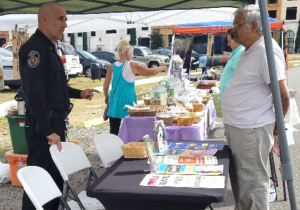 Residents visiting safety booth