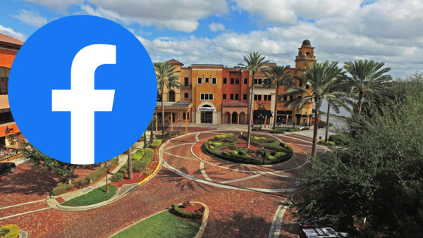 Facebook icon with Metrowest plaza in the background